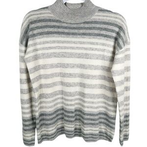 Max Studio 100% 2-Ply Cashmere Gray White Striped Mock Neck Sweater Size Small